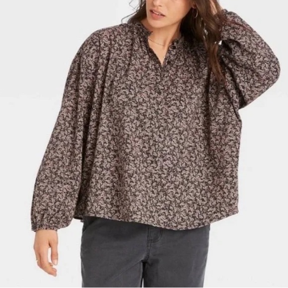 Universal Thread Blouse, XL, Ditsy Floral Oversized Boxy Boho Poet Sleeve Muted - Picture 1 of 9